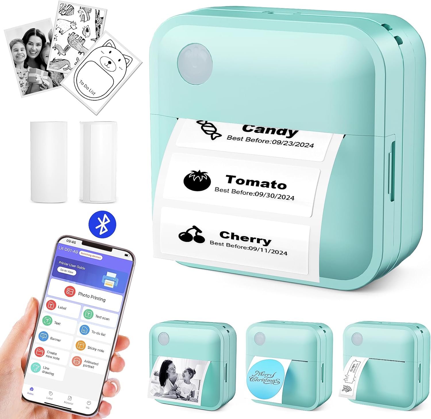 Label Maker Machine with Tape - Thermal Label Printer Bluetooth Label Maker Machine, Mini Printer Sticker Maker for Home, Kitchen, School, Office Organization (Light Blue)