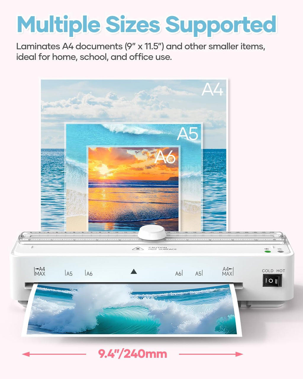Laminator Machine, 9 Inch with 20 A4 Sheets Thermal and Cold Lamination Built in Cutter Quick Warm Up,Portable Laminating Machine for Home Office School Use, White