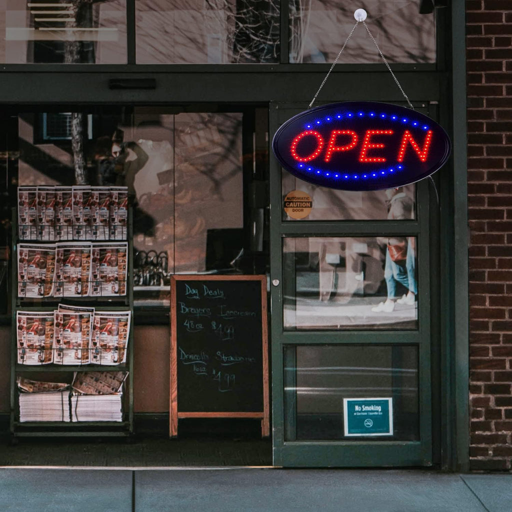 KEBE LED Open Sign, 19"x10" Bright High Visibility Advertisement Board Electric Display Sign Flashing Light for Business Walls Window Shop Bar Hotel, Two Modes