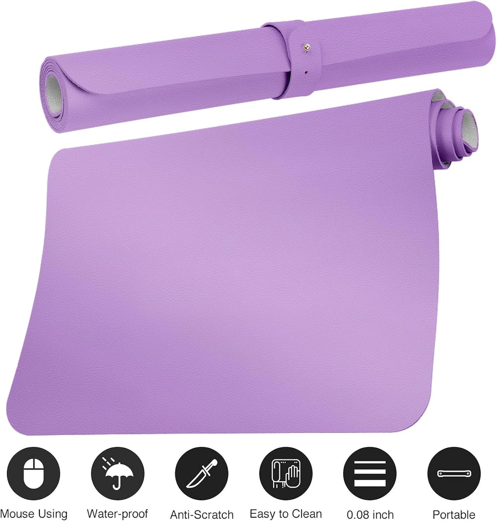 Boutilon Leather Desk Pad Protector,Non-Slip Mouse Pad,Laptop Desk Pad,Office Mouse Mat,Waterproof Leather Desk Blotter,Desk Writing Pad for Office and Home (M-Purple,30"x14")