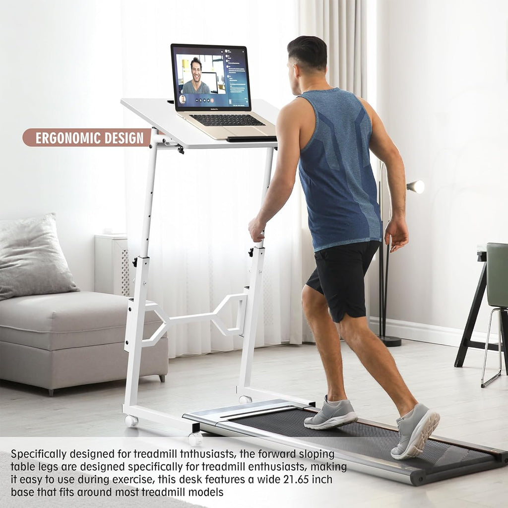 Small Standing Desk with Wheels, Portable Treadmill Desk, Rolling Desk Adjustable Height for Laptop, Mobile Standing Table for Walking Pad, Bedside Table