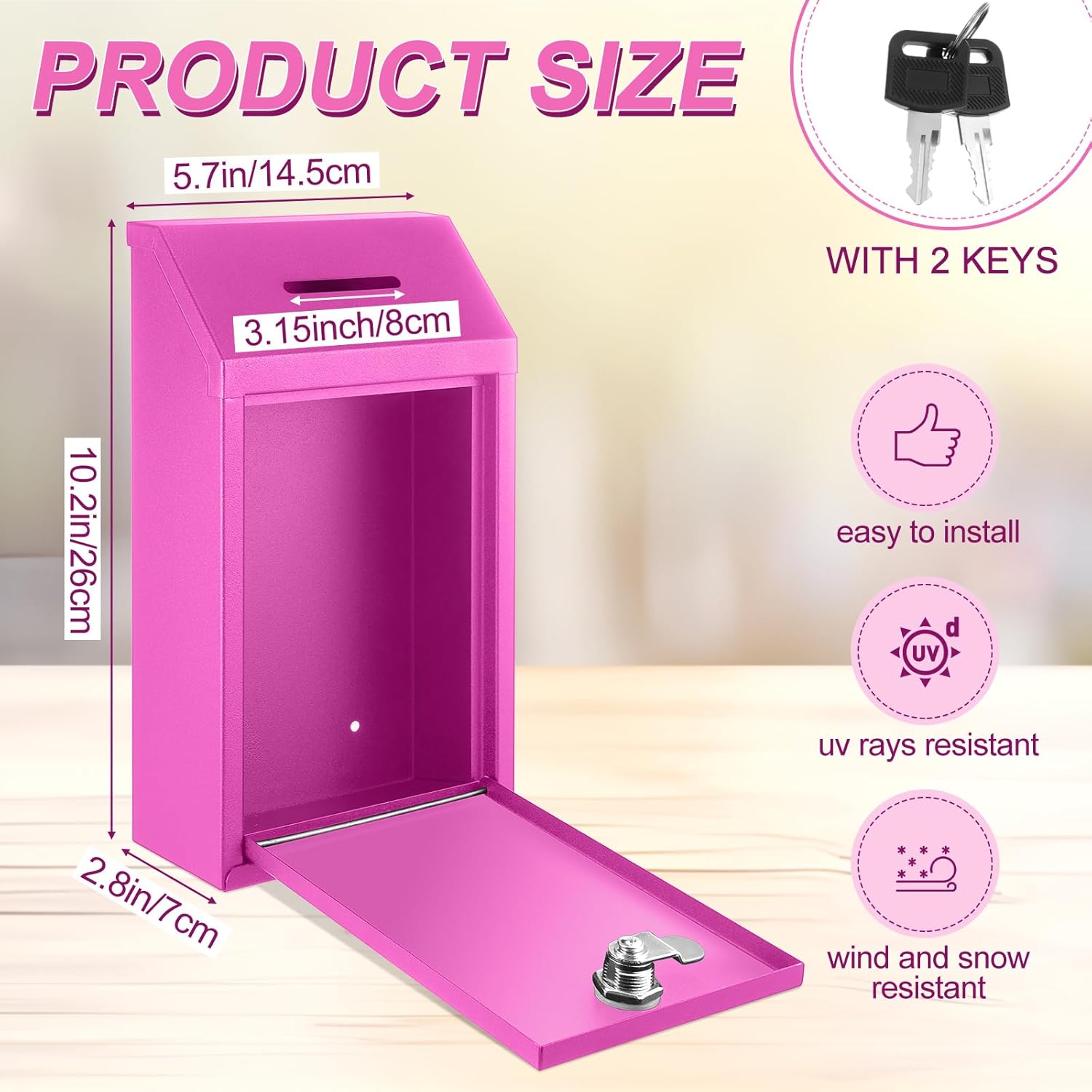 Metal Donation Cash Box Collection Safe Suggestion Box with Lock Wall Mounted Mailbox Delivery Ballot Container for Home Office Outdoor Door