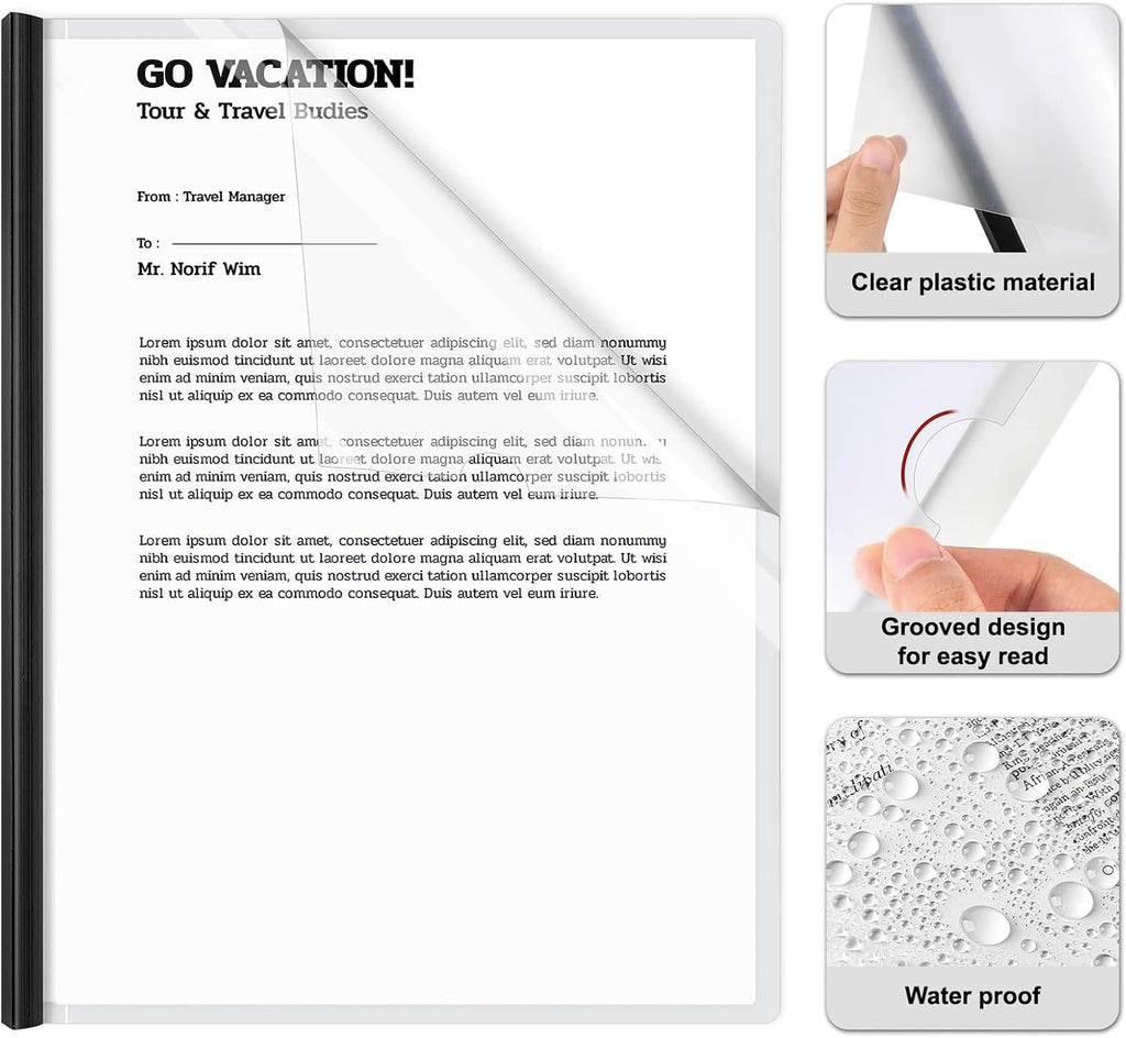 JOERSH 5Pcs Clear Report Covers with Sliding Bar, 40 Sheet Capacity Plastic Binder Paper Protector, Report Folders with Clear Cover for Resume File Documents, Black