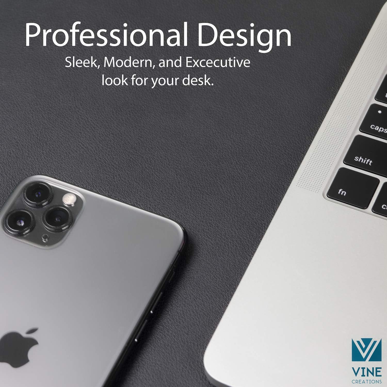 Vine Creations Leather Desk Mat Large 44" x 22", Desk Protector Mat, PU Leather Desk Pad, Large Mouse Pad, Desk Blotter, Desk Pads on Top of Desks, Desk Matt for Desktop, Office Desk Mat (Black)