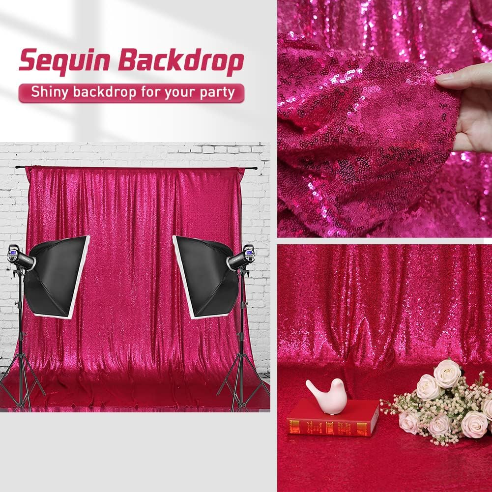 Eternal Beauty Hot Pink Sequin Backdrop, 8x8 Ft Glitter Background Curtains for Shimmer Photography Party Wedding Birthday Back Drop Decor
