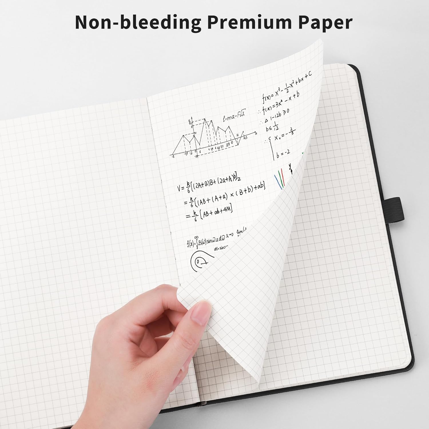 RETTACY Graph Grid Paper Notebook, 192 Pages, A5 Medium Size (5.7'' x 8.3''), 5 Squares per Inch, Leather Hardcover, 100 GSM Thick Paper, for School, Students, Math, Engineering (Pink)