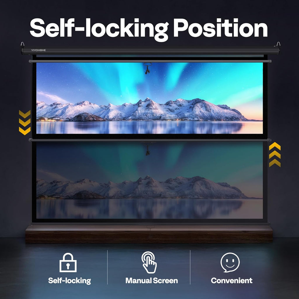 VIVOHOME Projector Screen Pull Down, 16:9 100 Inch Retractable Projection Screen, HD 4K Manual Pull Movie Screen for Home Theater, Cinema, Office (87x49 Inch Black)