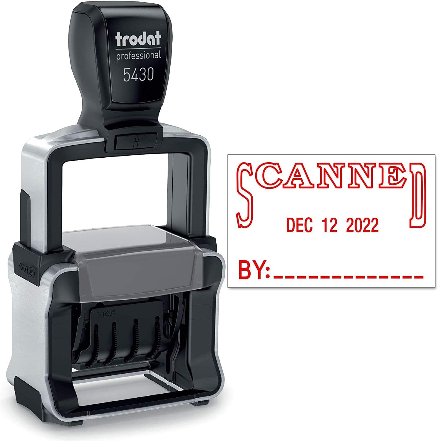 Trodat 5430 Heavy Duty Dater, Month Day Year Format, with Interchangeable Premade Die Plates