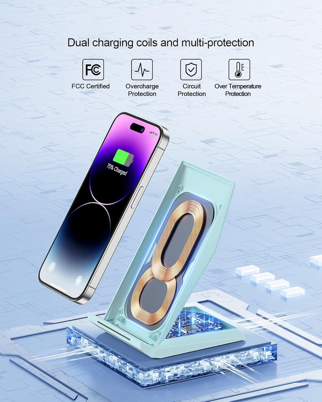 NANAMI Wireless Charger - Fast Wireless Charging Stand Desktop Charger Dock for iPhone 17/17 Air/16/15/14/13/12, 10W for Samsung Galaxy S25/S24/S23/S22/S21/S20/Note 20 Ultra/10/9 and Qi-Enabled Phone