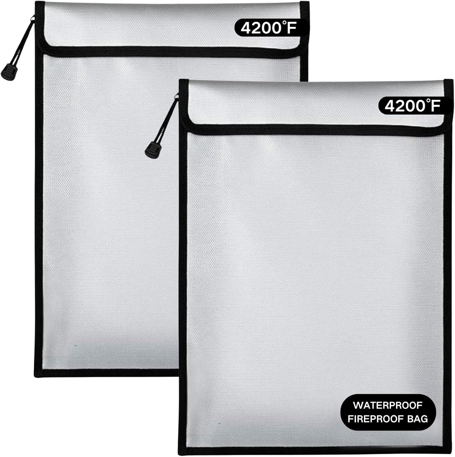 Fireproof Document Bag – Waterproof Fireproof Money Bag for Cash with Zipper, Fireproof Pouch for Important Document Storage | Fireproof Bags for Documents,Money (2 pack Gray, 15“ x 11")