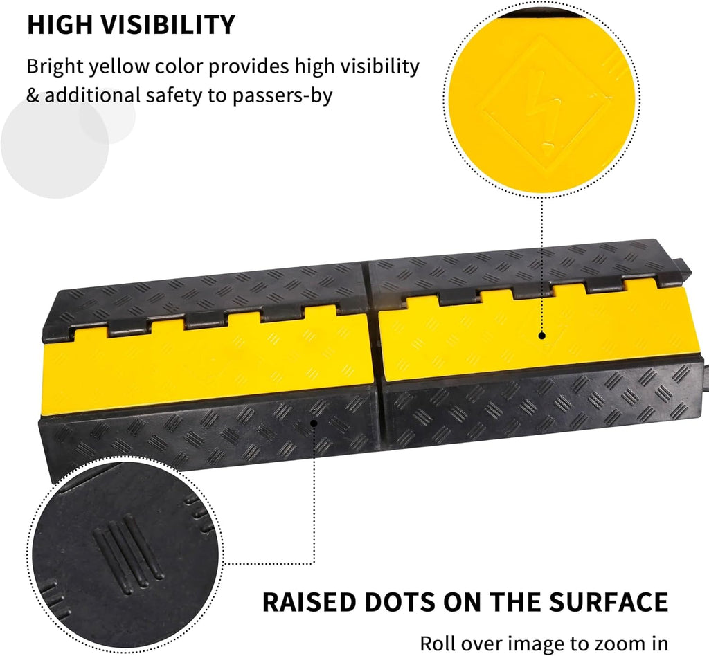 Rubber Cable Ramp Cord Cover Cable Protector Ramps Wire Hose Protective 2 Channel 22000Lbs Load Capacity Traffic Speed Bump for Asphalt Concrete Gravel Driveway Indoor Outdoor, 3 Packs