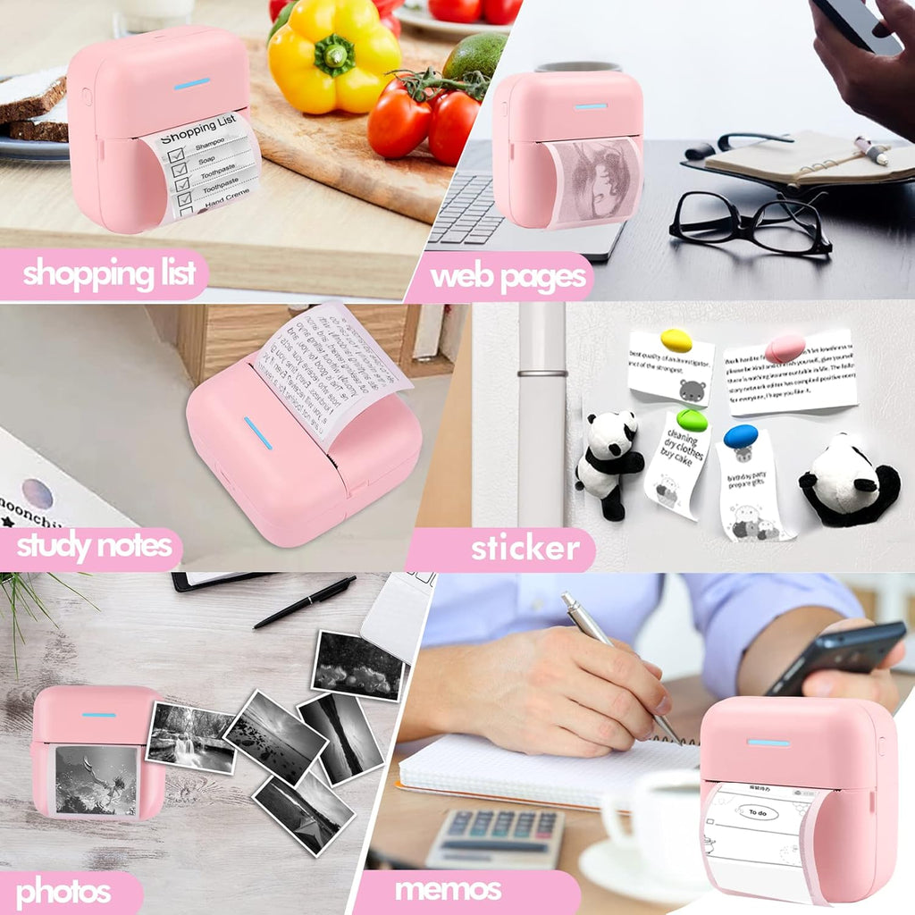 HuiJuKeJi Mini Sticker Printer Bluetooth Smart Pocket Inkless Thermal Printer with 11 Rolls Thermal Paper and Sticker for iOS&Android, Portable Receipt Printer for Photo Journal Notes Memo