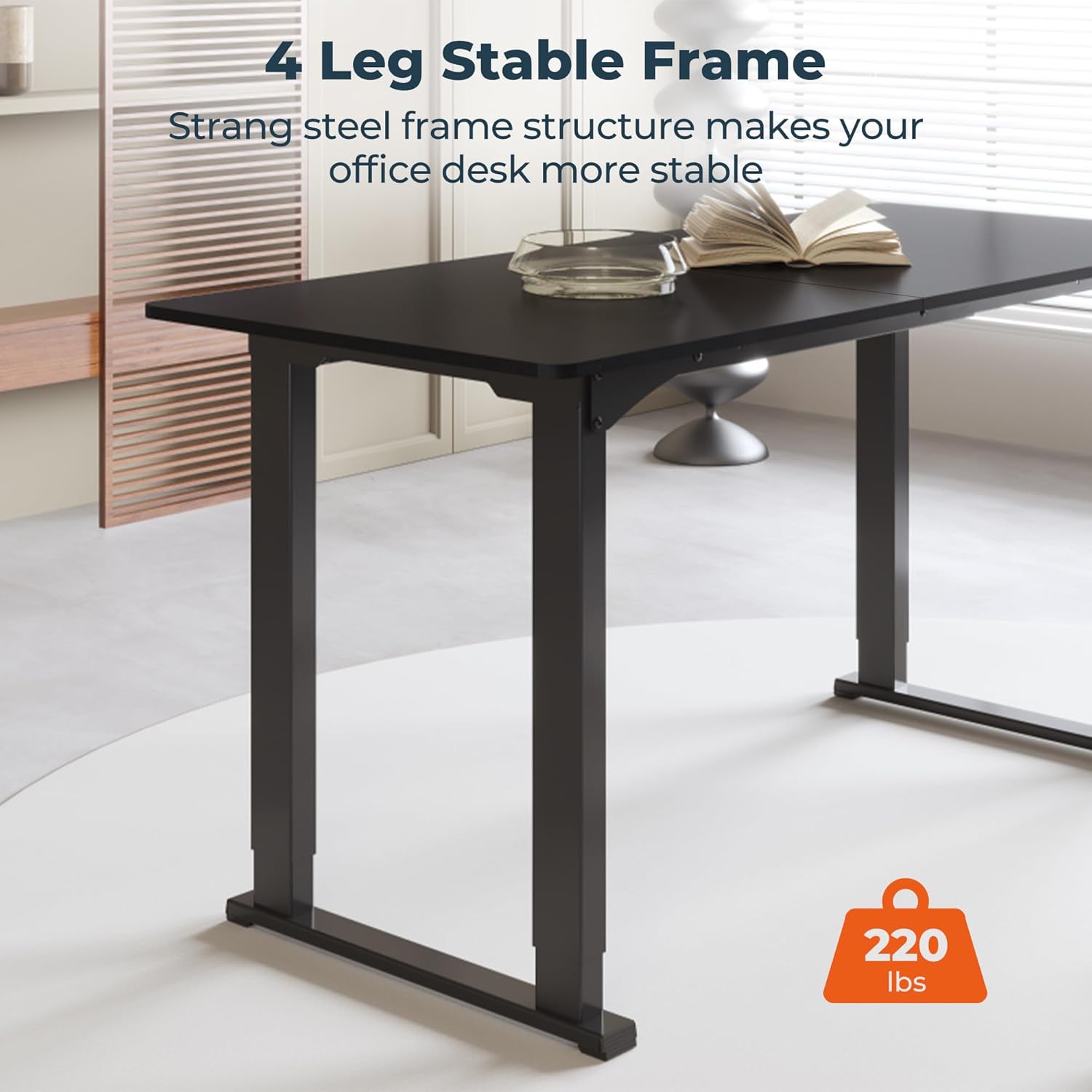 4 Legs Standing Desk, Large 63x28 Inches Electric Adjustable Height Desks with Splice Board, Stand Up DesksHome Office Computer Workstation, Black