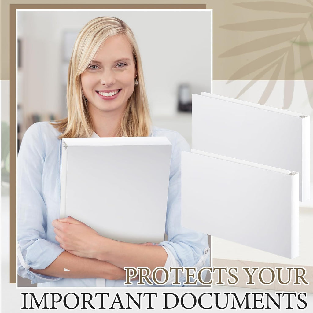 8 Pcs 11 x 17 Inch 3 Ring Binders 1 Inch Rings Heavy Duty View D Ring Binders Economy Holds 11" x 17" Paper for Artwork Blueprints, Office, Home, Work Places(White)