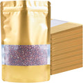 100 Pack Smell Proof Bags, Resealable Gold Mylar Bags with Matte Window, Foil Pouch Stand Up Sealable Bags for Packaging, 3.93 × 5.9 Inch