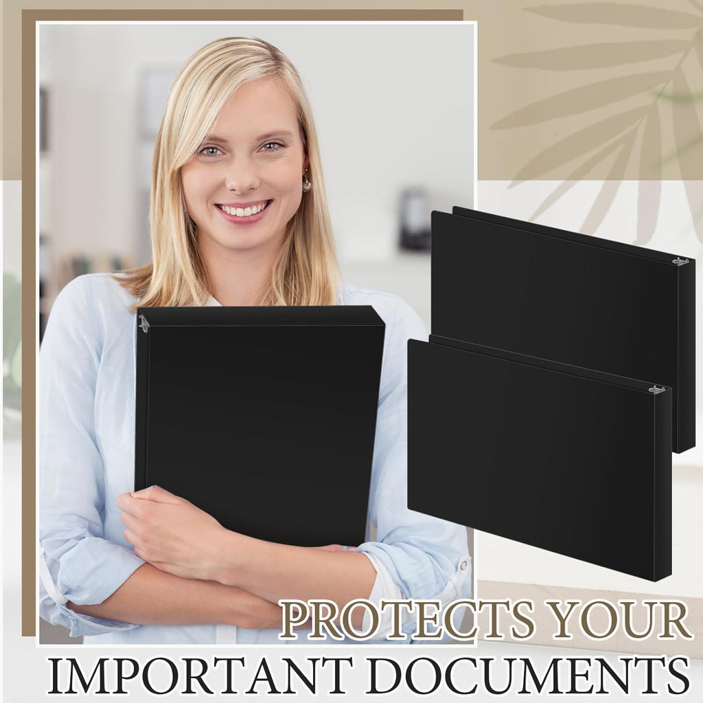8 Pcs 11 x 17 Inch 3 Ring Binders 1 Inch Rings Heavy Duty View D Ring Binders Economy Holds 11" x 17" Paper for Artwork Blueprints, Office, Home, Work Places(Black)