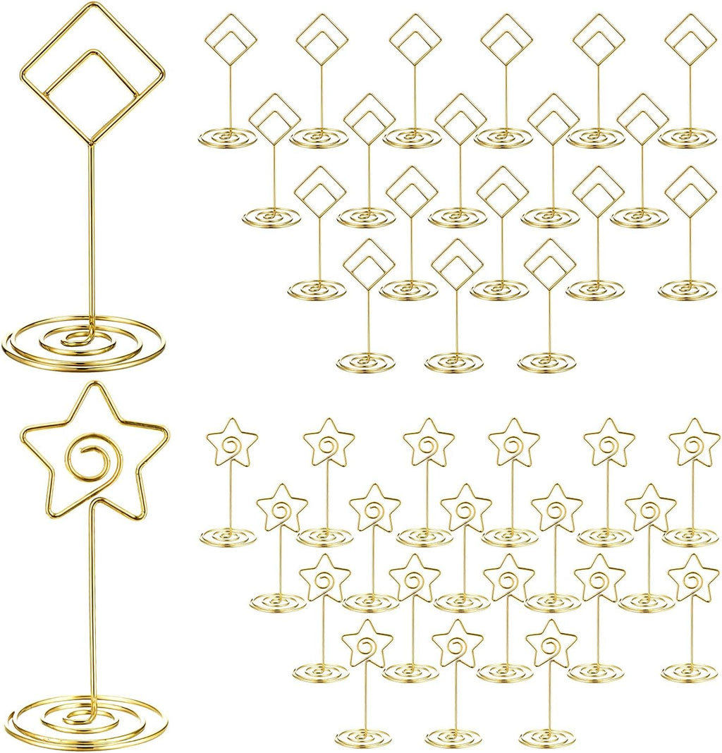 40 Pcs TTable Number Stands Gold, 3.35 inch Place Card Holders,Table Number Stands,Table Card Holder, Photo Picture Holders for Centerpieces, Wedding, Party, Birthday, Star Shape, Diamond Shape