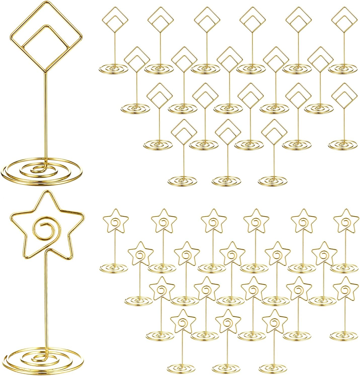 40 Pcs TTable Number Stands Gold, 3.35 inch Place Card Holders,Table Number Stands,Table Card Holder, Photo Picture Holders for Centerpieces, Wedding, Party, Birthday, Star Shape, Diamond Shape