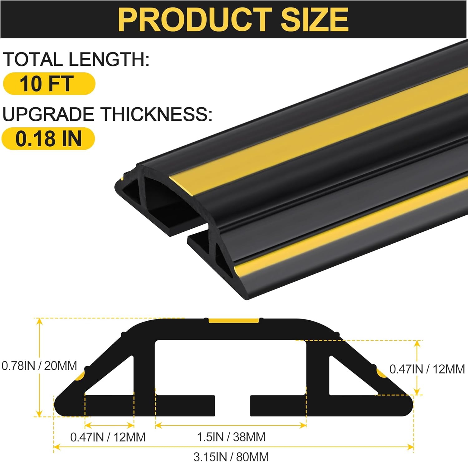 MYFAMIREA 10FT Floor Cord Cover Heavy Duty Cable Cover Protector with 3 Channels Extension PVC Floor Wire Cover Outdoor Cord Hider Management Cord Cover for Wire on Floor for Home Office Outdoor