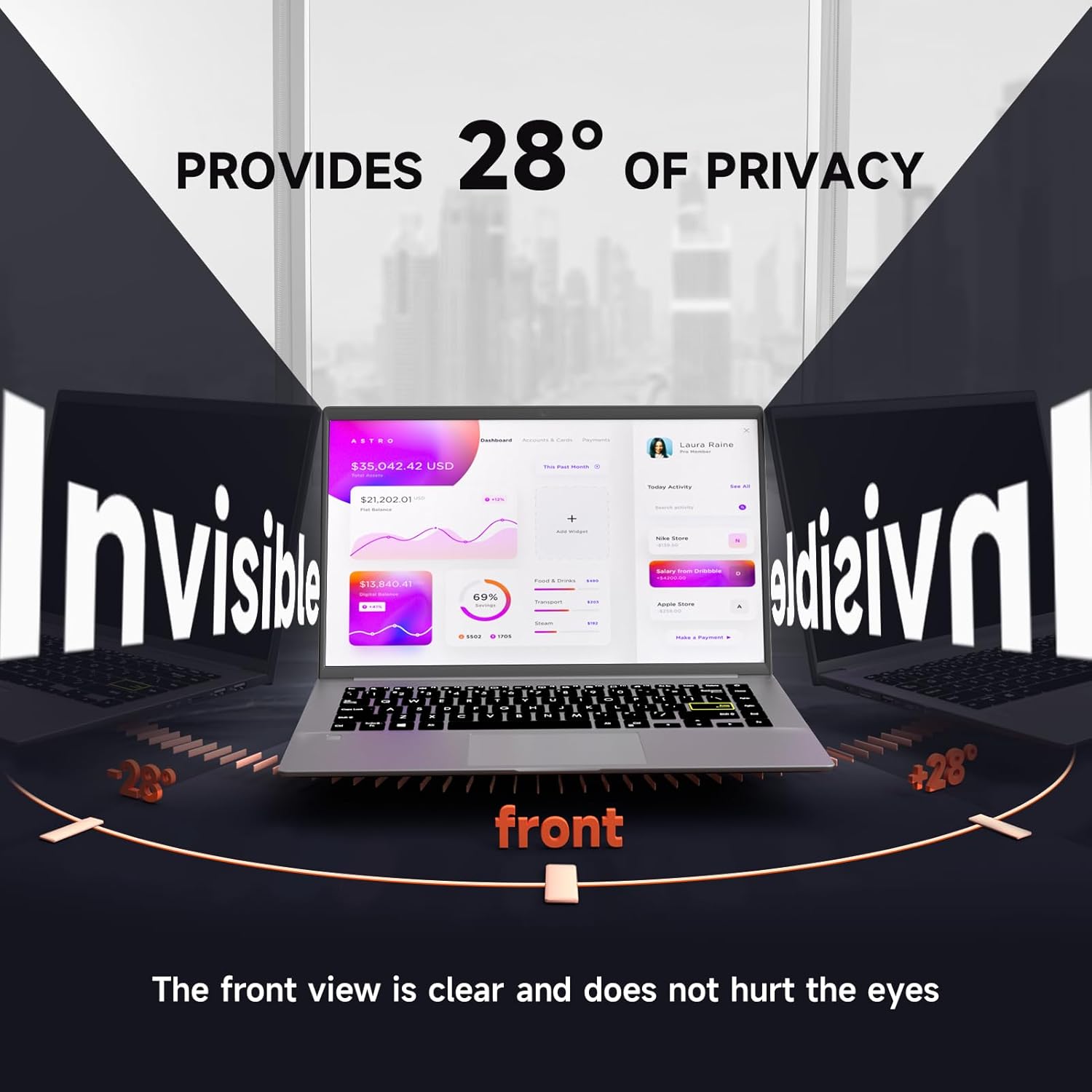 Mamol 16 Inch Laptop Privacy Screen - Compatible with Lenovo, Hp, Dell, Acer, Asus, Thinkpad, Envy, Xps - 16:10 Aspect, Anti Blue Light Glare, Removable Privacy Shield