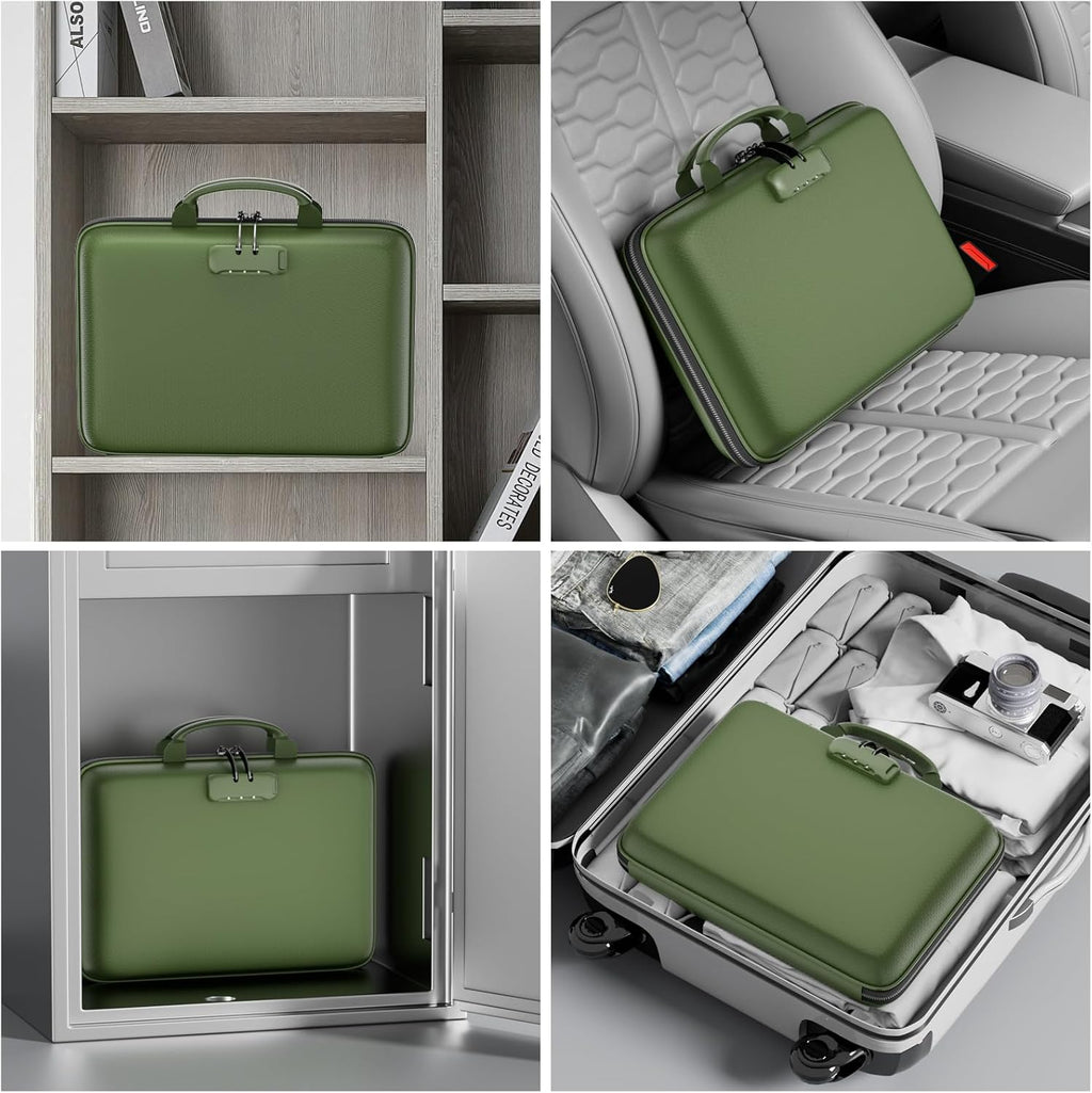 DocSafe Fireproof File Organizer with Lock, Hard-Shell Case Fireproof Document Box with 13 Pocket Accordion File Folder, Portable Home Office Travel Safe Storage for Important Documents Laptop Green
