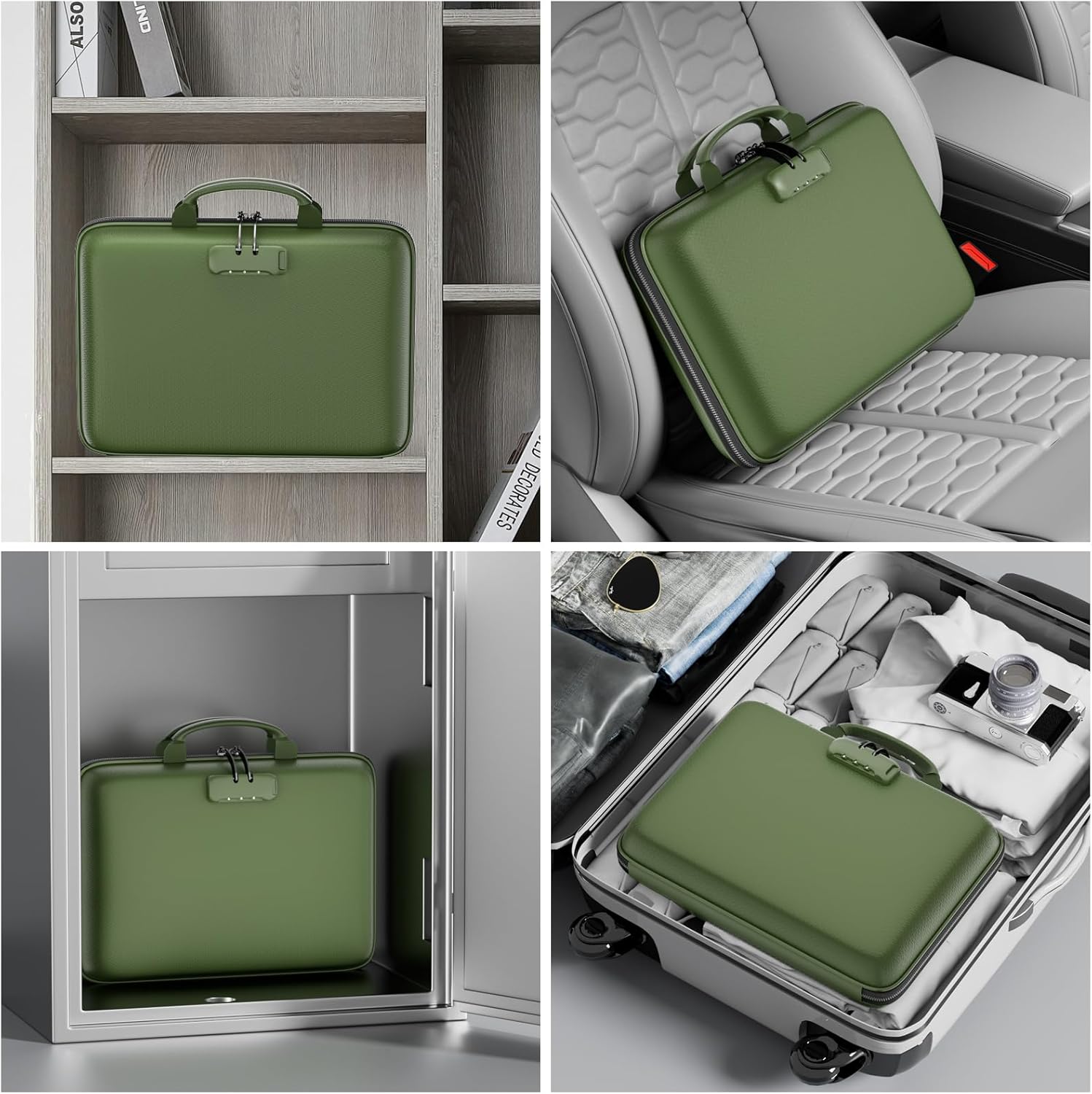DocSafe Fireproof File Organizer with Lock, Hard-Shell Case Fireproof Document Box with 13 Pocket Accordion File Folder, Portable Home Office Travel Safe Storage for Important Documents Laptop Green