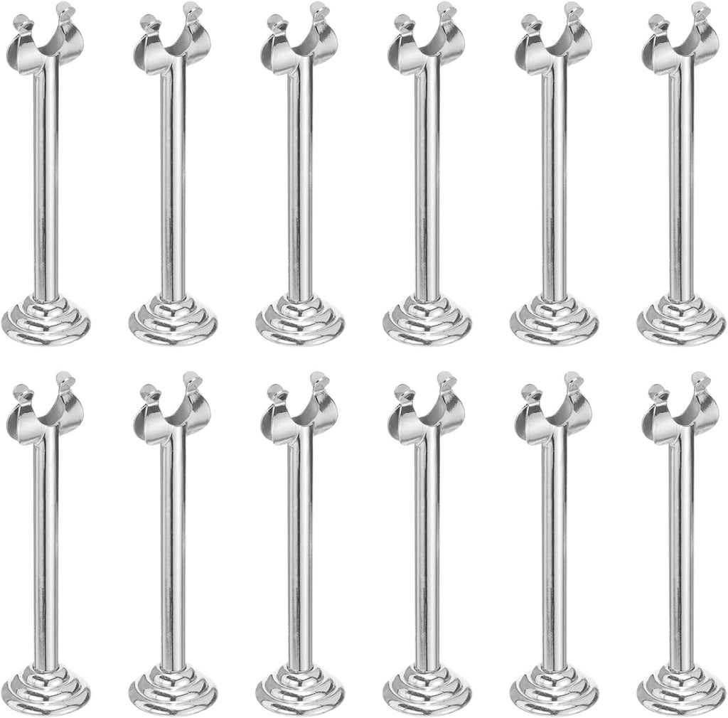 MECCANIXITY 12Pcs Table Number Holder 3.9 Inch Place Card Holder Picture Holders Silver Table Sign Holders for Wedding Anniversary Birthday Party
