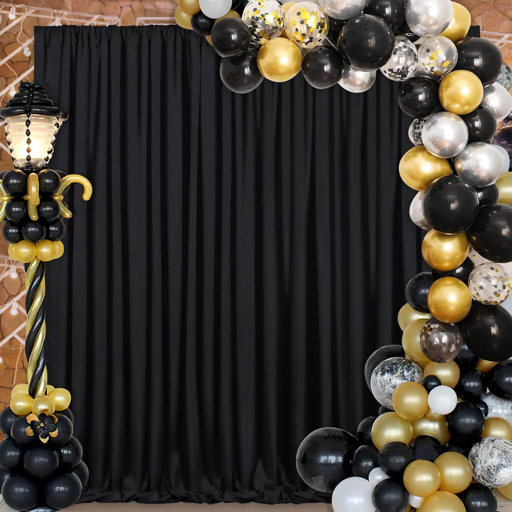 Black Backdrop Curtains 30ft x 10ft: Polyester Photo Backdrop Drapes - 6 Panels 5x10ft for Halloween Party Stage Birthday Background Decoration