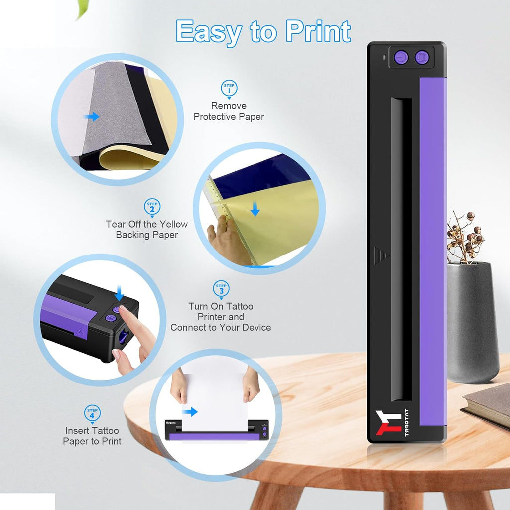 P19 Tattoo Stencil Printer Wireless Bluetooth Thermal Temporary Tattoo Transfer Printer Machine Kit for Tattoo Artists & Beginners