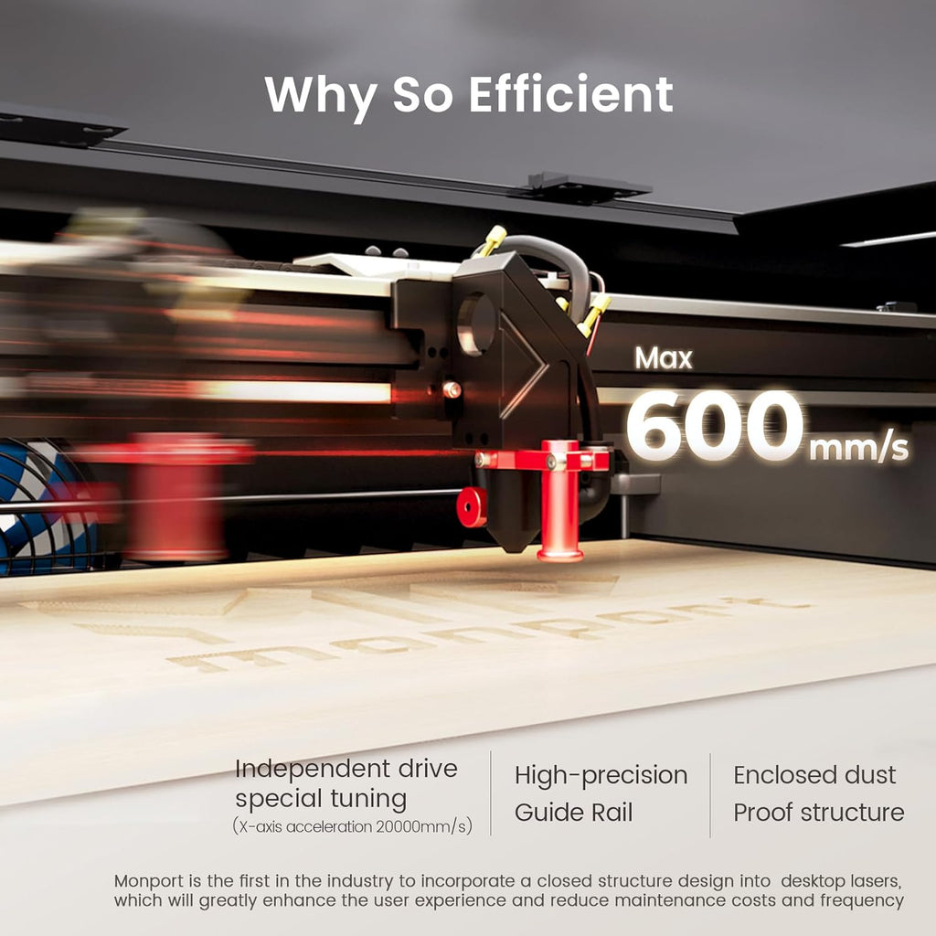 Monport Reno-45 Pro Vision Upgrade 45W Desktop CO2 Laser Engraver, 16x12 Workbed Laser Engraving Machine, 8MP HD Camera and Magnetic Assisted Autofocus, Z-axis Adjustable for Wood Acrylic Glass More