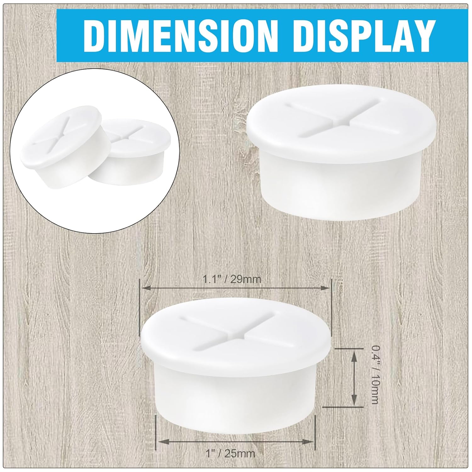 1" White Desk Grommet, JTemgle Flexible Cable Grommet Cross Rubber Cable Hole Cover Wire Organizer Caps Desktop Cord Management for Home Office TV Stands Tabletops, 20 Pieces