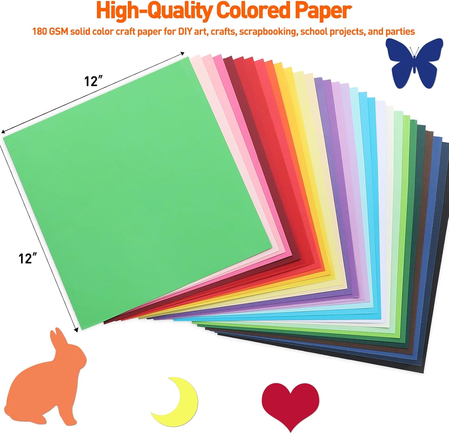 MAXECHO 12" X 12" Colored Cardstock Bulk 150 Sheets 30 Assorted Colors Construction Paper Card Stock Printer Paper for DIY Crafts, Kids School Supplies, Cricut, 180 GSM