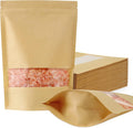 FireKylin 100 Pcs Brown Paper Bags with Window, 6.7" x 9.4" Stand Up Pouches, Food Storage Bags for Packaging Products, Reusable, Sealable