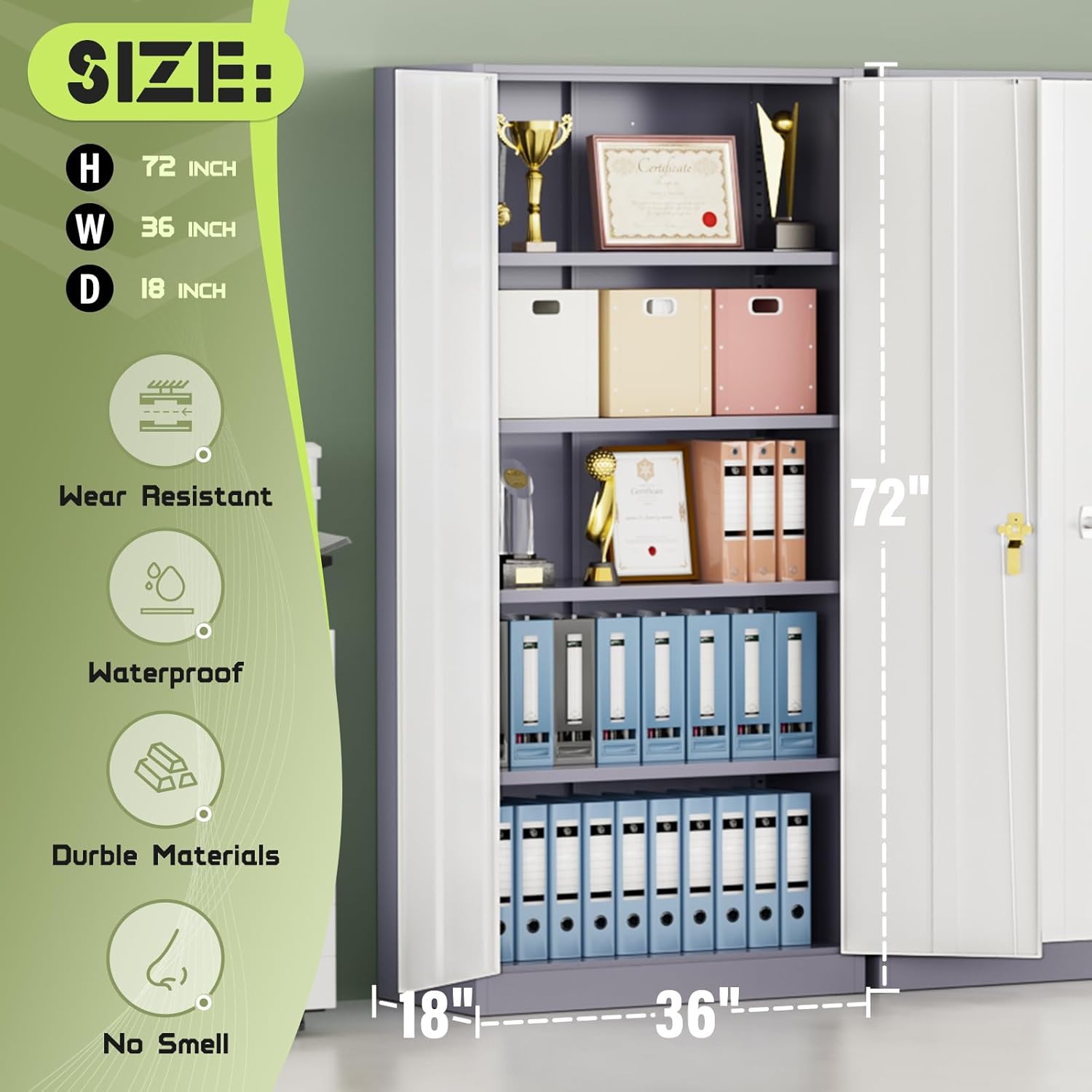 SUNCROWN 72" Metal Storage Cabinet - Heavy-Duty Metal Garage Cabinet with 4 Adjustable Shelves & 2 Doors for Tools, Office, Home, Workshop,Grey & White