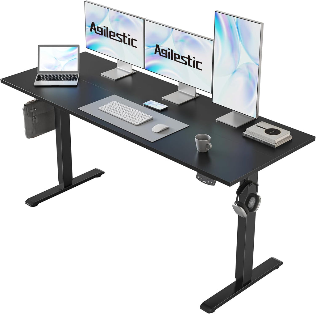 Agilestic Electric Standing Desk, Large 60 x 24 Inches Height Adjustable Desk, Sit Stand up for Work Office Home, Ergonomic Rising Gaming Computer Table with Memory Preset, Black