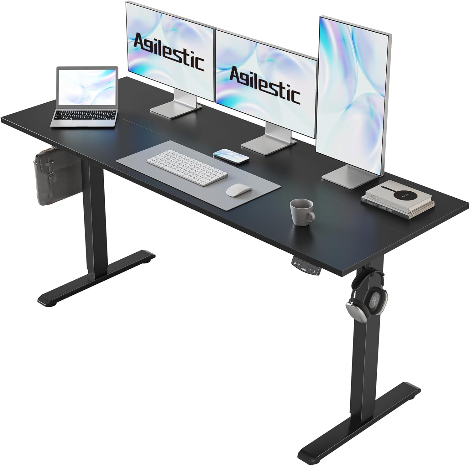 Agilestic Electric Standing Desk, Large 60 x 24 Inches Height Adjustable Desk, Sit Stand up for Work Office Home, Ergonomic Rising Gaming Computer Table with Memory Preset, Black