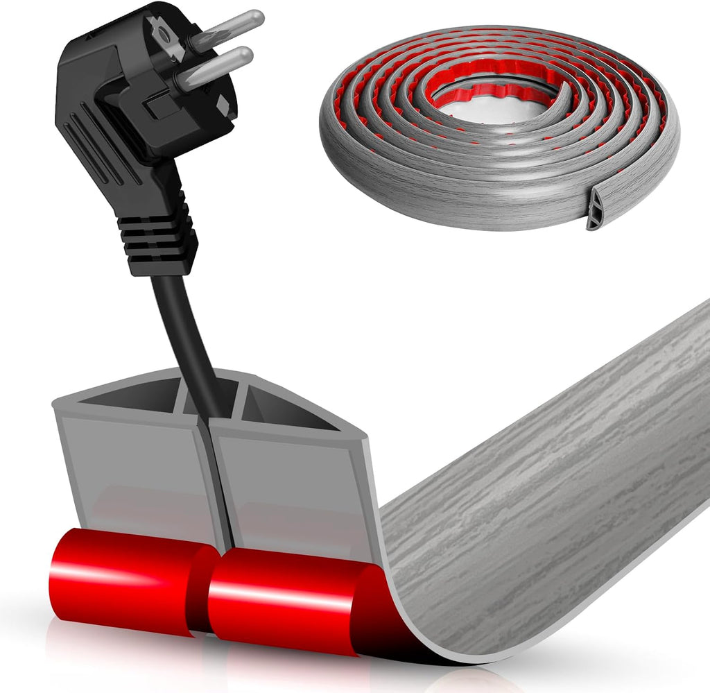 Floor Cord Cover Self Adhesive Cord Hider,10FT Cable Management, Extension Strip Protector for Wires, Prevent Cable Trips for Offices, Gyms, Exhibitions Cavity:0.39"(W) x 0.27"(H) Gray Wood