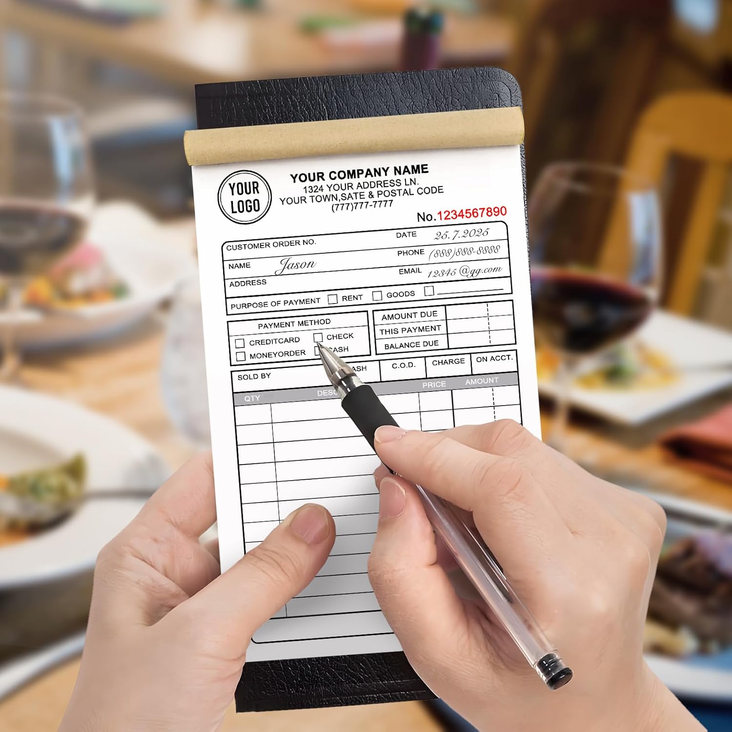 Custom Invoice Receipt Book for Small Business 2.83x7" Personalized 3-Part Contractor Duplicate Carbonless Sales Forms with Company Name Address Phone Number 150 Sets