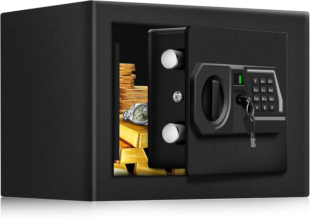 TOTOY Small Personal Safe Box 0.5 Cu Ft- Electronic Digital Security Safe Steel Construction Hidden with Key Lock, Wall or Cabinet Safety Box for Home Office Hotel Business Jewelry Gun Cash Money