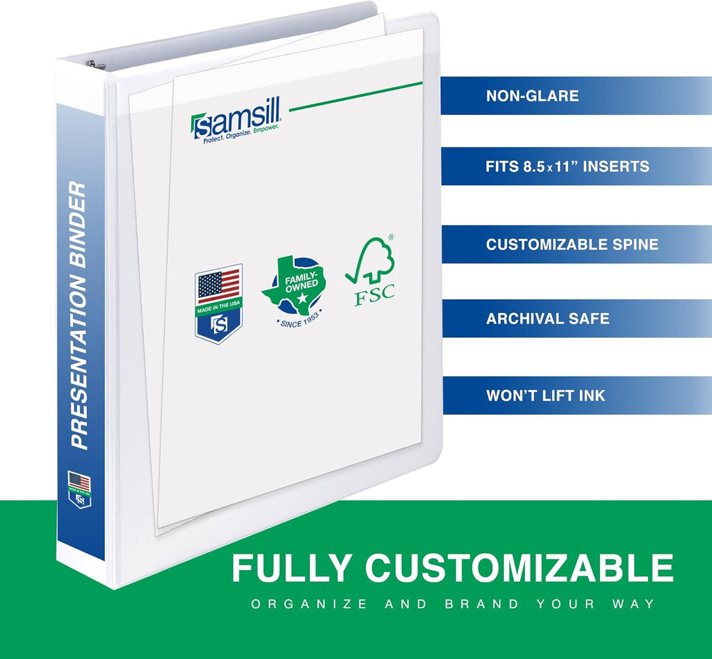 Samsill 1.5 Inch 3 Ring Binders, Made in USA, Economy Round Ring, Clear View Cover, 325 Sheet Capacity - for School, Home, Office - White, 6 Pack