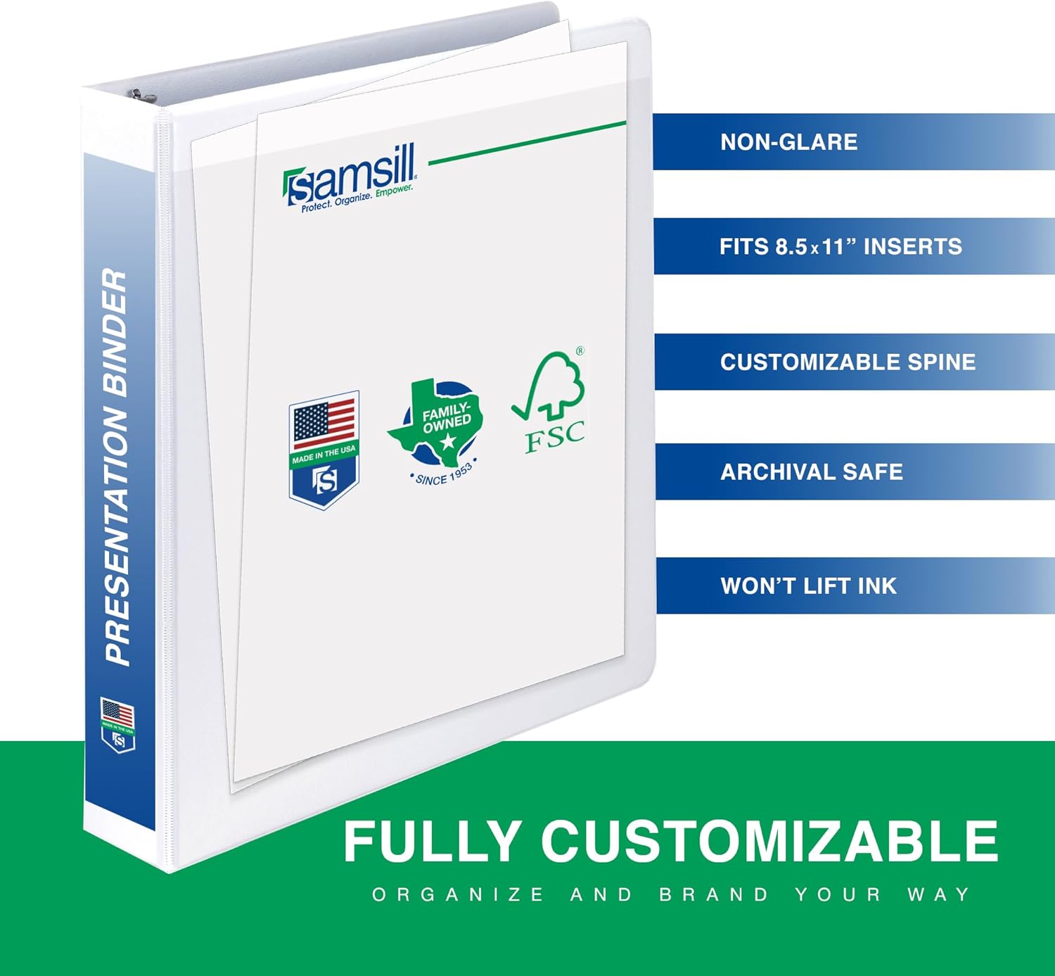 Samsill 1 Inch 3 Ring Binders, Made in USA, Economy Round Ring, Clear View Cover, 200 Sheet Capacity - for School, Home, Office - White, 6 Pack