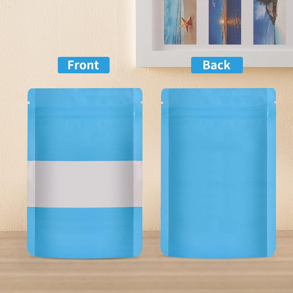 100 Pieces Smell Proof Mylar Bags, Resealable Food Storage Bags with Clear Window, Foil Pouch Stand-up Bags for Food Self Sealing Storage Supplies (Blue, 4 x 6 Inch)