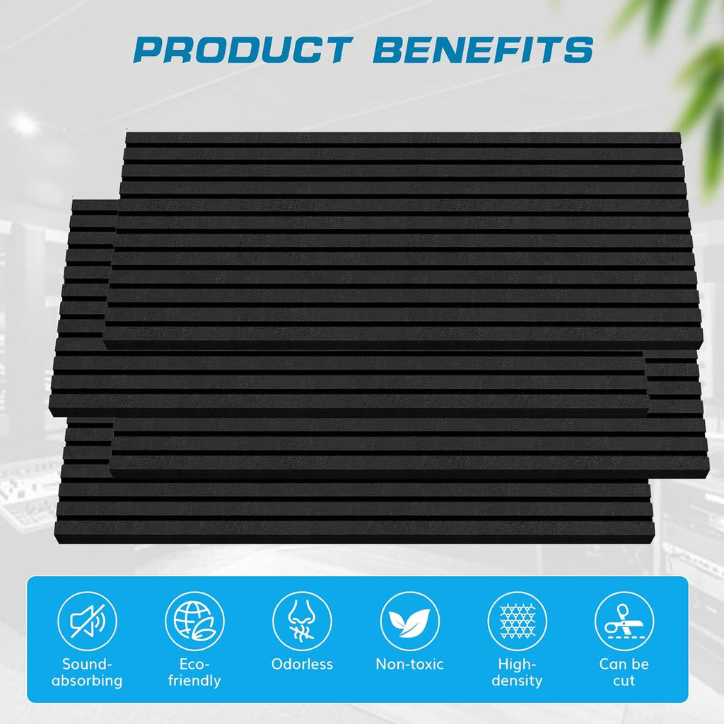 2 Pack Acoustic Foam Panels, 2" X 24" X 48" Wedge Soundproof Studio Foam for Walls,Sound Absorbing Panels, Sound Insulation for Studio, High Density Fireproof Studio Wedges (Black, 2 Pack)