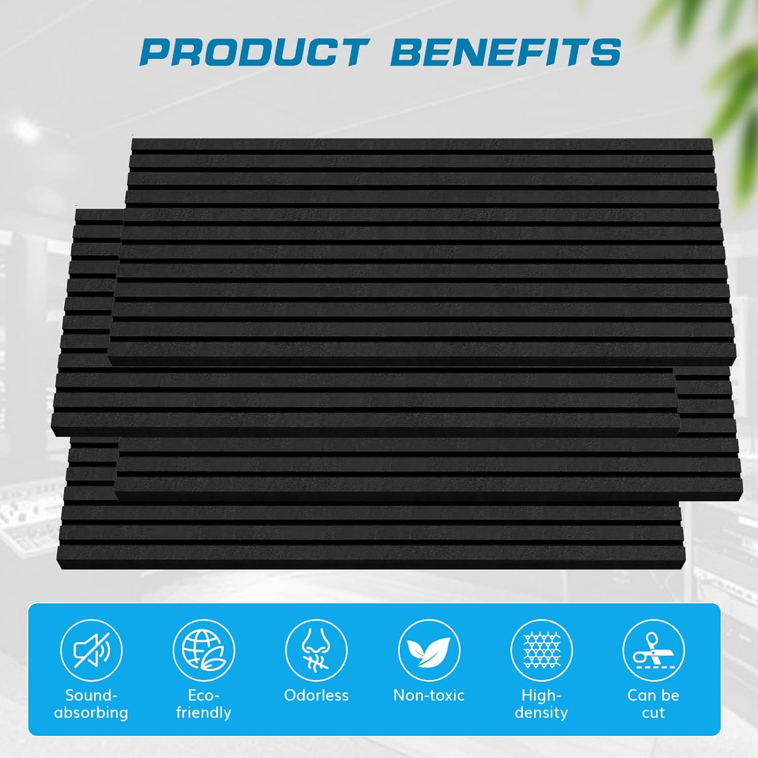 2 Pack Acoustic Foam Panels, 2" X 24" X 48" Wedge Soundproof Studio Foam for Walls,Sound Absorbing Panels, Sound Insulation for Studio, High Density Fireproof Studio Wedges (Black, 2 Pack)