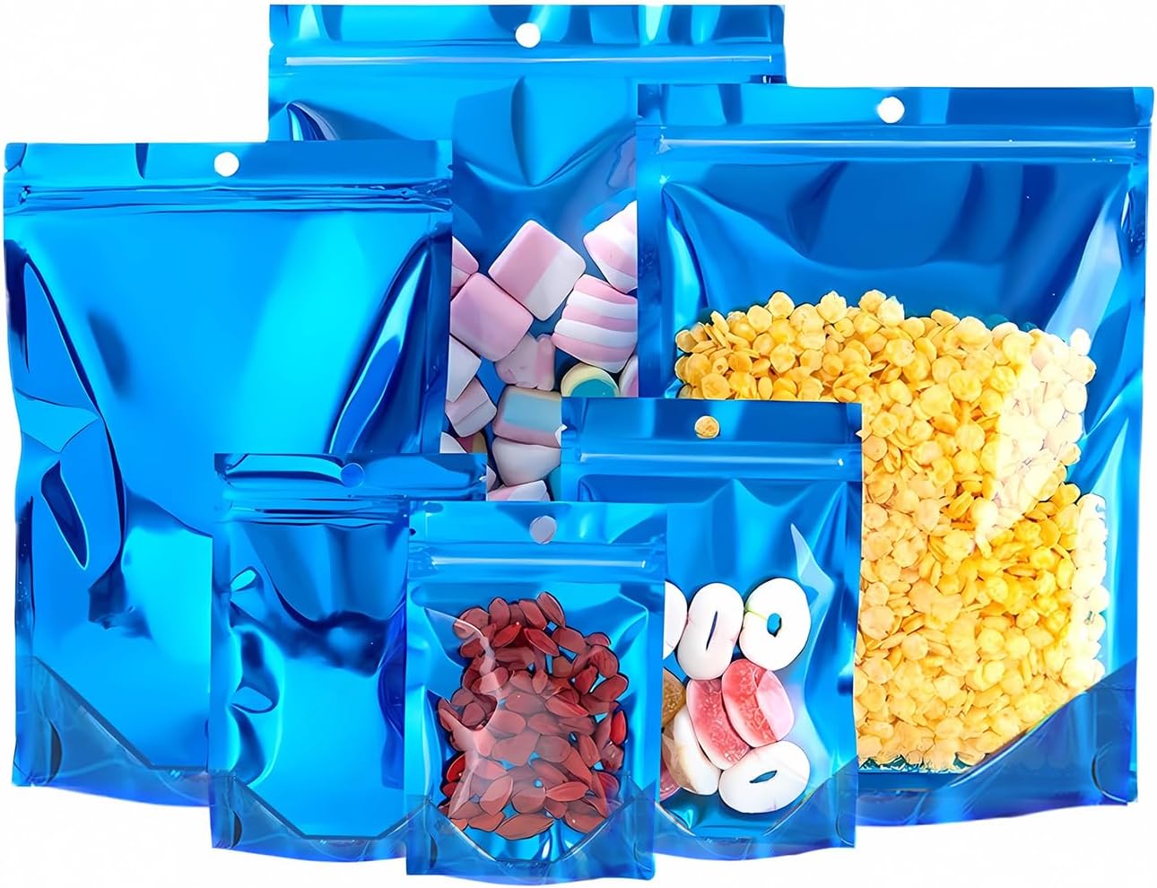 100 Pack Smell Proof Stand Up Mylar Bags with Resealable Zipper & Clear Window - 7.9x11.8 Inch Odor-Proof Aluminum Foil Pouches for Food Storage, Coffee, Cookies, Jewelry, Small Business Packaging