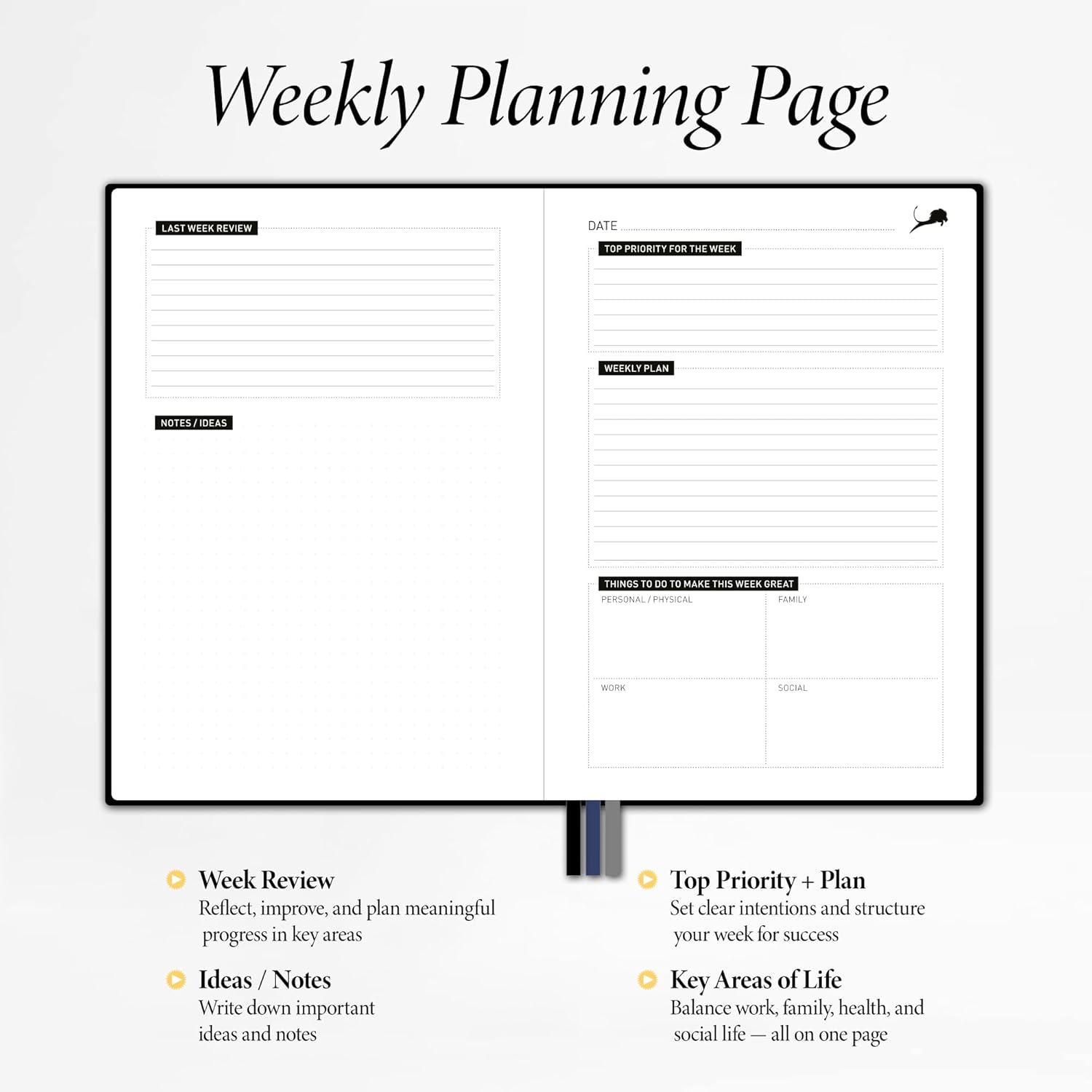 Daily Planner, Calendar & Life Organizer to Improve Time-Management, Productivity & Happiness | Vegan Leather Hardcover Notebook with Blank Dates, Undated 6 Months Hourly Planner for Men & Women, 24 Hour Agenda (Black)