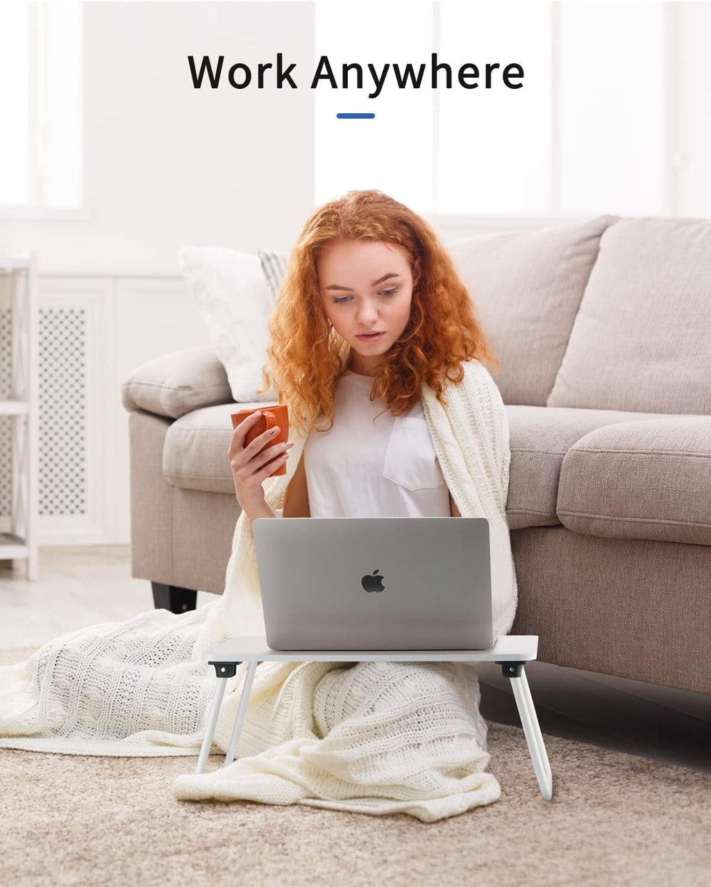 Folding Lap Desk, Ruxury Laptop Stand Bed Desk Table Tray, Breakfast Serving Tray, Portable & Lightweight Mini Table for Sofa Couch Floor - White