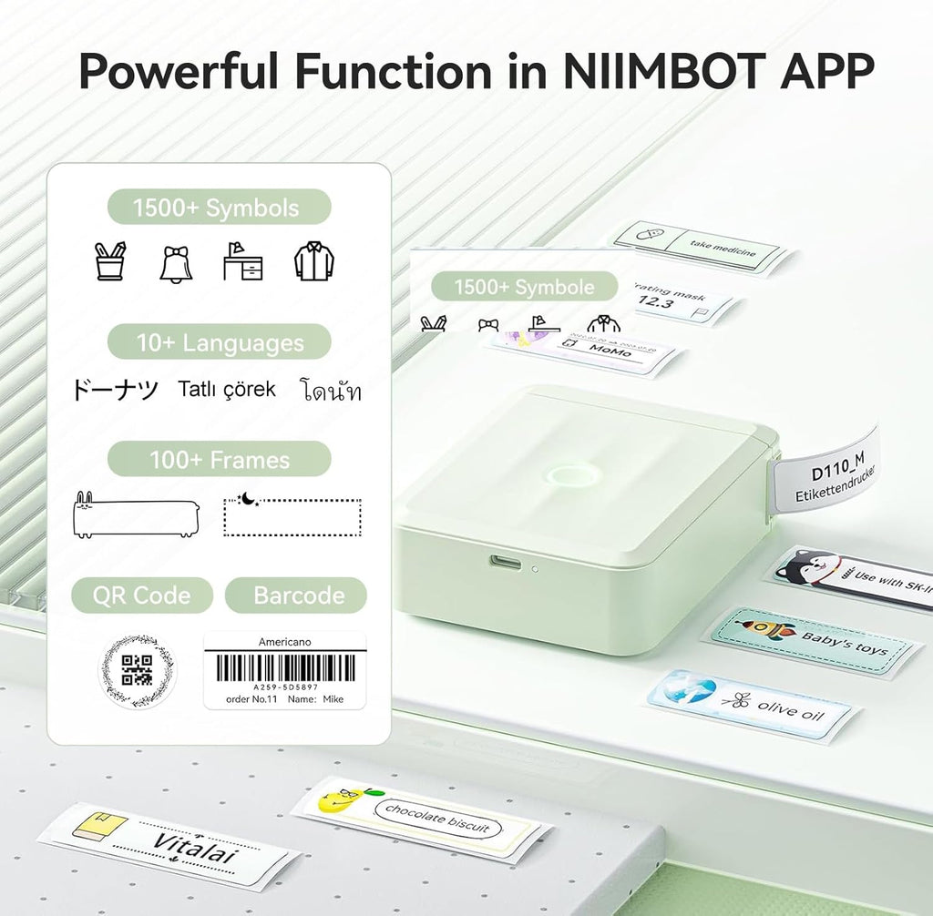 NIIMBOT D110 New Version Label Maker Machine with Tape, Handheld Bluetooth Label Printer, Mini Thermal Printer, Sticker Maker for Organizing Home Kitchen School, Green Visit The Store