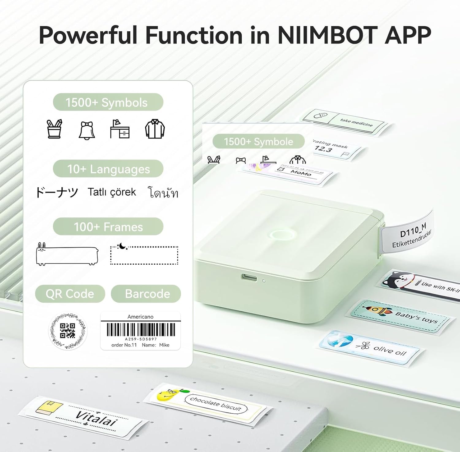 NIIMBOT D110 New Version Label Maker Machine with Tape, Handheld Bluetooth Label Printer, Mini Thermal Printer, Sticker Maker for Organizing Home Kitchen School, Green Visit The Store