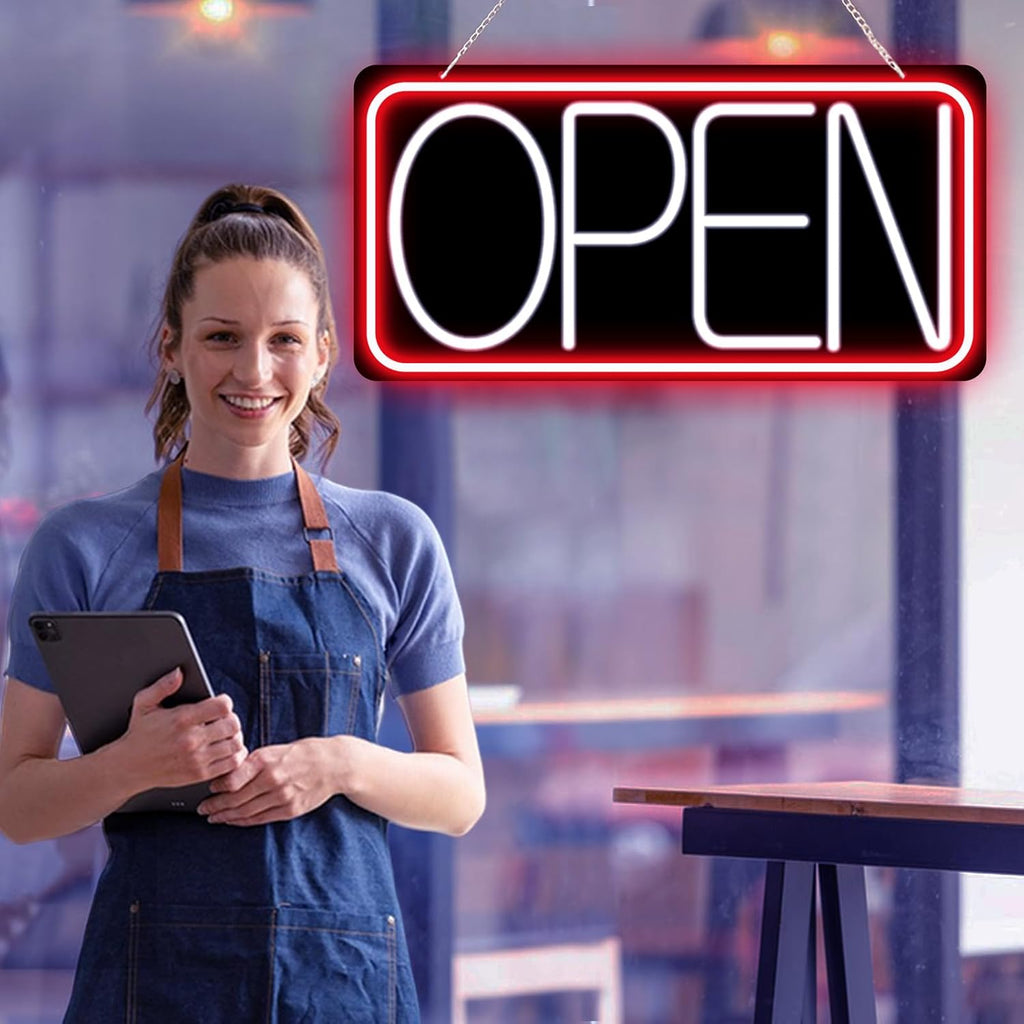 22" X 11" Led Neon Open Signs for Business Ultra Bright Plug In Electric Light Up Large Open Signs with ON/OFF Switch and 12V/2A AC Adapter for Storefront Window Bar Salon Coffee Stores (Red/White)